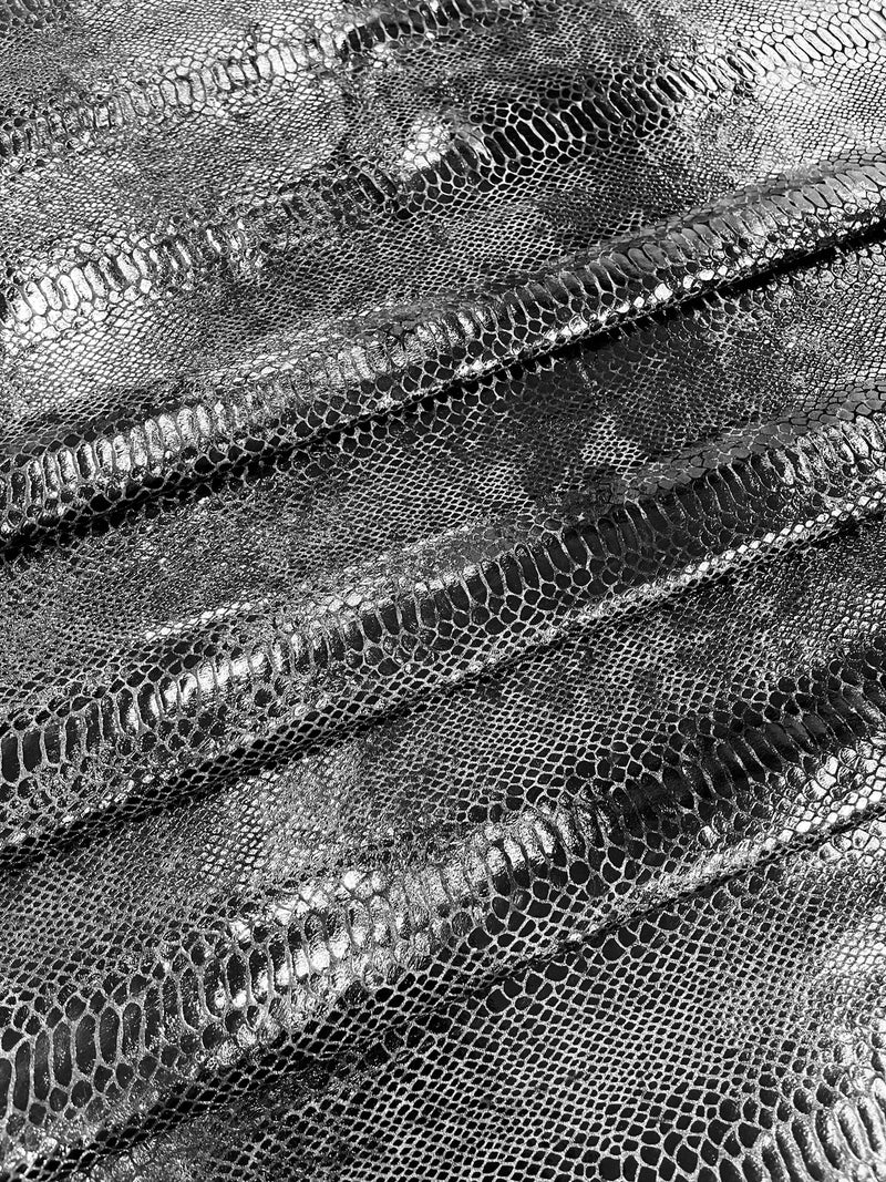 Anaconda Foil Velvet - Black - Shiny Foil Velvet Anaconda Snake Print Fabric Sold By The Yard