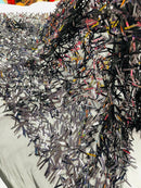 Sword Shaped Sequins - Black - Hanging Iridescent Sequins On Mesh Fabric By Yard