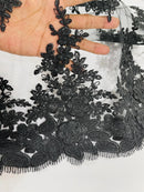 Flower 3D Corded Fabric - Black - Lace Mesh Fabric Embroidered Floral Design by Yard