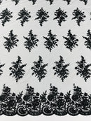Flower Lace Sequins Fabric - Black - Embroidered Floral Pattern Fabric with Sequins on Lace By Yard