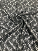 Pearls and Sequins Floral Fabric - Black - Embroidered Beaded Sequins Fabric Lace By Yard