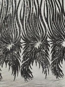 Angel Wings Sequins Fabric - Black - 4 Way Stretch Feather Wings Sequins Design By Yard