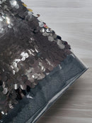 Oval Jumbo Paillette Sequins - Black - Big Oval Paillette Sequins Design Fabric By Yard