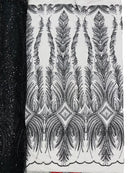 Beaded Line Fabric - Black - Luxury Bridal Line Pattern Fabric With Beads, Sequins Sold By Yard