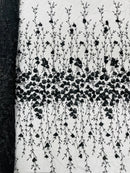 3D Glitter Floral Fabric - Black - Floral Line Glitter Designs on Mesh Fabric Sold By Yard