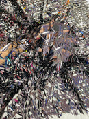 Sword Shaped Sequins - Black - Hanging Iridescent Sequins On Mesh Fabric By Yard
