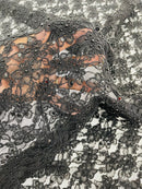 Pearls and Sequins Floral Fabric - Black - Embroidered Beaded Sequins Fabric Lace By Yard