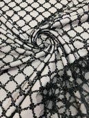 Diamond Net Bead Fabric - Black - Geometric Embroidery Beaded Sequins Fabric Sold By The Yard