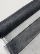 Glitter Lace Mesh Fabric - Black - Shimmer Glitter Dot Design on Mesh Lace By Yard