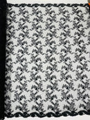 Sequin Lace Floral Fabric - Black - Flower Embroidered Sequins Lace Fabric Sold By Yard
