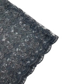 Metallic Floral Butterfly Fabric - Black - Embroidered Floral Butterfly Design Mesh Fabric by Yard