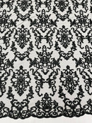 Beaded Butterfly Pattern Fabric - Black - Damask Fancy Bead Sequins Fabric Sold by Yard