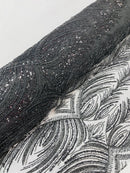 Beaded Line Fabric - Black - Luxury Bridal Line Pattern Fabric With Beads, Sequins Sold By Yard