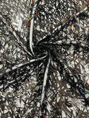 Sword Shaped Sequins - Black - Hanging Solid Sequins On Mesh Fabric By Yard