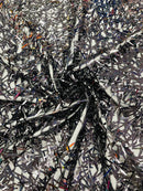 Sword Shaped Sequins - Black - Hanging Iridescent Sequins On Mesh Fabric By Yard