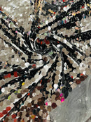 Circle Paillette Sequins - Black - Large Round Paillette Sequins Design Fabric By Yard