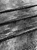 Anaconda Foil Velvet - Black - Shiny Foil Velvet Anaconda Snake Print Fabric Sold By The Yard