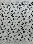 3D Butterfly Sequins Bead Fabric - Black - Sequins Butterfly Embroidered Beaded Fabric By Yard