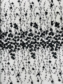 3D Glitter Floral Fabric - Black - Floral Line Glitter Designs on Mesh Fabric Sold By Yard