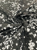 Guipure Lace Fabric - Black - Solid Floral Lace Fabric Sold by The Yard