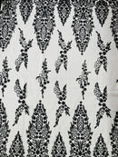 Fancy Rhinestone Glitter Fabric - Black - Embroidered Damask Design Glitter Mesh Fabric by Yard