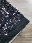 Sword Shaped Sequins - Black - Hanging Iridescent Sequins On Mesh Fabric By Yard