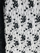3D Floral Glitter Fabric - Black - 3D Sequins and Glitter Floral Design on Mesh Sold By Yard
