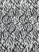 Floral & Leaf Pattern Bead Fabric - Black - Embroidered Beaded Rhinestone on a Mesh, Sold By Yard