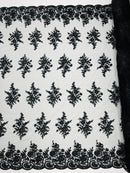 Flower Lace Sequins Fabric - Black - Embroidered Floral Pattern Fabric with Sequins on Lace By Yard