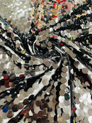 Circle Paillette Sequins - Black - Large Round Paillette Sequins Design Fabric By Yard