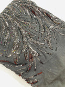 Leaf Stretch Sequins Fabric - Black - 4 Way Stretch Sequins on Lace Mesh Fabric by Yard