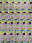 Multi-Color on Black Mesh Mexican Sarape Fabric - Embroidered Colorful Flower Design Fabric By Yard