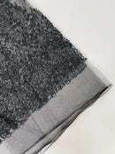 Fancy Rhinestone Glitter Fabric - Black - Embroidered Damask Design Glitter Mesh Fabric by Yard