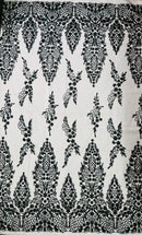 Fancy Rhinestone Glitter Fabric - Black - Embroidered Damask Design Glitter Mesh Fabric by Yard