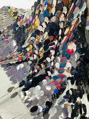 Oval Jumbo Paillette Sequins - Black Hologram - Big Oval Paillette Sequins Design Fabric By Yard