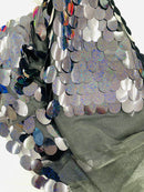 Oval Jumbo Paillette Sequins - Black Hologram - Big Oval Paillette Sequins Design Fabric By Yard