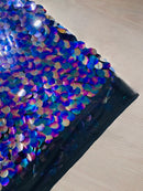 Oval Jumbo Paillette Sequins - Black Iridescent - Big Oval Paillette Sequins Design Fabric By Yard