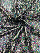 Sword Shaped Sequins - Black Iridescent - Hanging Iridescent Sequins On Mesh Fabric By Yard