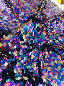 Oval Jumbo Paillette Sequins - Black Iridescent - Big Oval Paillette Sequins Design Fabric By Yard