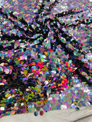 Circle Paillette Sequins - Iridescent Black - Large Round Paillette Sequins Design Fabric By Yard