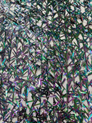 Sword Shaped Sequins - Black Iridescent - Hanging Iridescent Sequins On Mesh Fabric By Yard