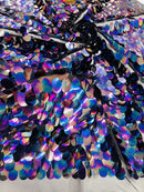 Oval Jumbo Paillette Sequins - Black Iridescent - Big Oval Paillette Sequins Design Fabric By Yard