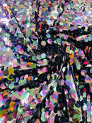 Circle Paillette Sequins - Iridescent Black - Large Round Paillette Sequins Design Fabric By Yard
