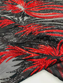 Angel Wings Sequins Fabric - Black / Red - 4 Way Stretch Feather Wings Sequins Design By Yard