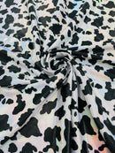 Spandex Cow Print Design - Black / White Holographic - Poly Spandex Fabric 4 Way Stretch - 60” Sold By Yard