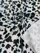 Spandex Cow Print Design - Black / White Holographic - Poly Spandex Fabric 4 Way Stretch - 60” Sold By Yard