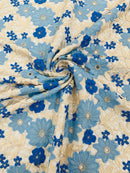 Multi-Color Guipure Lace Fabric - Blue / Beige  - Floral Lace Fabric Sold by The Yard