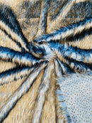 Husky Long Pile Fur Fabric - Blue / Black - Faux Husky Fur Fabric 2 Tone Shaggy Fur By Yard
