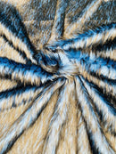 Husky Long Pile Fur Fabric - Blue / Black - Faux Husky Fur Fabric 2 Tone Shaggy Fur By Yard