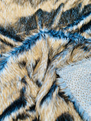 Husky Long Pile Fur Fabric - Blue / Black - Faux Husky Fur Fabric 2 Tone Shaggy Fur By Yard